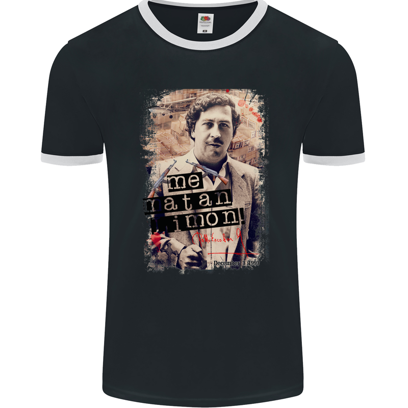 Pablo Escobar Me Matan Limon Mens Ringer T-Shirt FotL Black/White