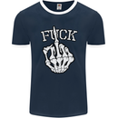 Finger Flip Fuck Skull Offensive Biker Mens Ringer T-Shirt FotL Navy Blue/White
