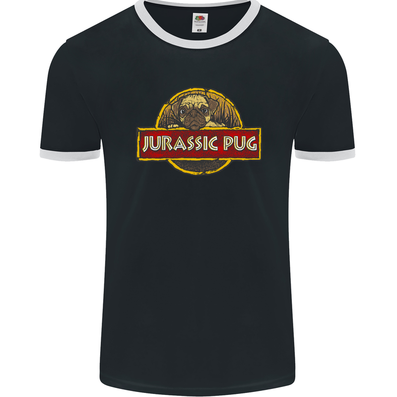 Jurassic Pug Funny Dog Movie Parody Mens Ringer T-Shirt FotL Black/White