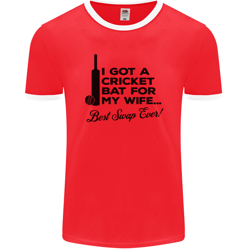 A Cricket Bat for My Wife Best Swap Ever! Mens Ringer T-Shirt FotL Red/White