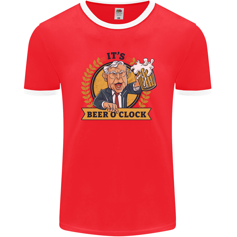 It's Beer O'Clock Funny Alcohol Mens Ringer T-Shirt FotL Red/White