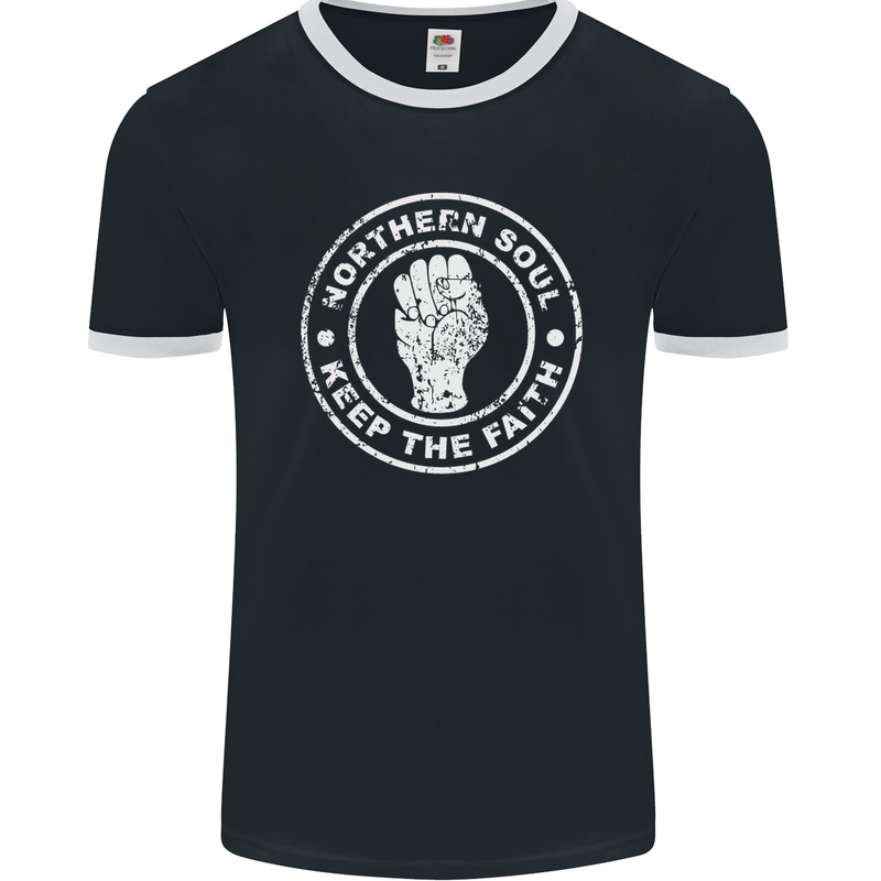 Northern Soul Keeping the Faith Mens Ringer T-Shirt FotL Black/White