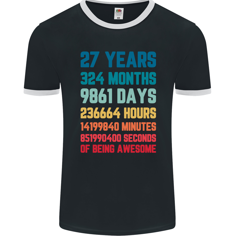 27th Birthday 27 Year Old Mens Ringer T-Shirt FotL Black/White