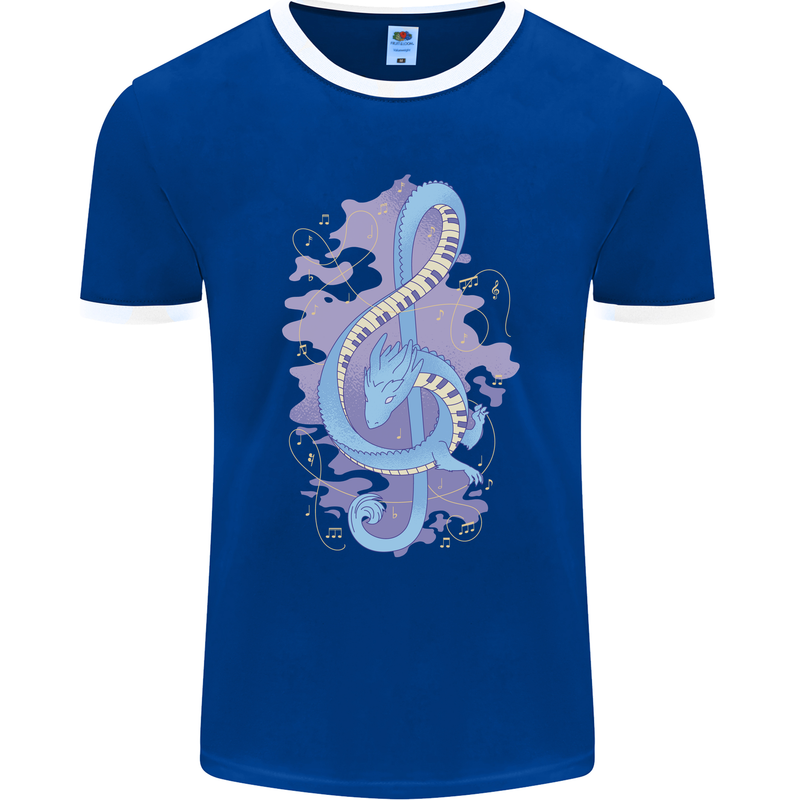 Musical Keyboard Dragon Mens Ringer T-Shirt FotL Royal Blue/White