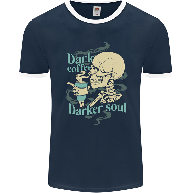 Dark Coffee Darker Soul Skull Mens Ringer T-Shirt FotL Navy Blue/White