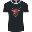 Colourful Highland Cow Mens Ringer T-Shirt FotL Black/White
