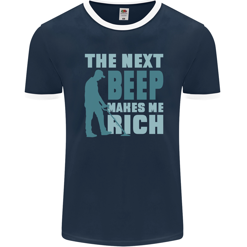 Metal Detecting The Next Beep Funny Mens Ringer T-Shirt FotL Navy Blue/White