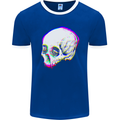 Glitch Skull Gothic Biker Heavy Metal Rock Mens Ringer T-Shirt FotL Royal Blue/White