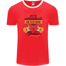 Never Underestimate an Old Man Guitar Mens White Ringer T-Shirt Red/White