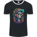 Los Muertos Day of the Dead Sugar Skull Mens Ringer T-Shirt FotL Black/White