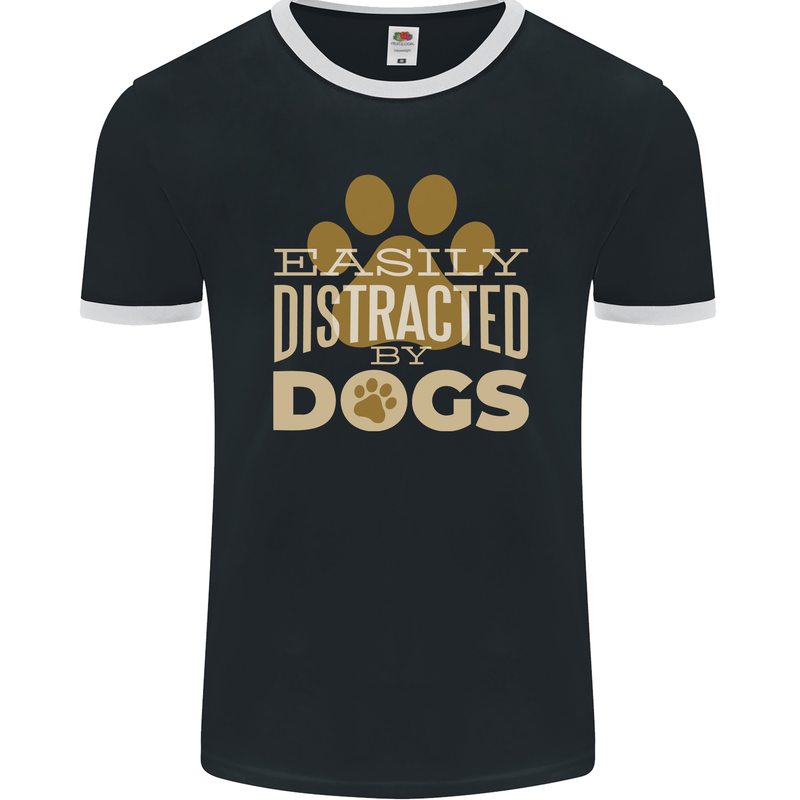 Easily Distracted By Dogs Funny ADHD Mens Ringer T-Shirt FotL Black/White