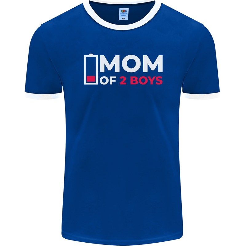 Mom of 2 Boys Funny Mother's Day Mens Ringer T-Shirt FotL Royal Blue/White