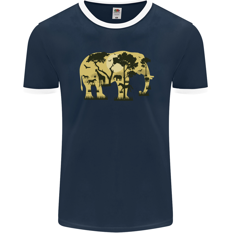 Elephant Ecology Animal Mens Ringer T-Shirt FotL Navy Blue/White