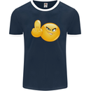 Emoji Middle Finger Flip Funny Offensive Mens Ringer T-Shirt FotL Navy Blue/White