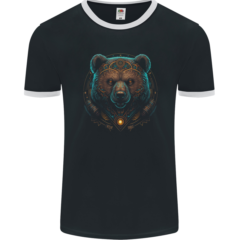 A Fantasy SCI-FI Grizzly Bear of the Future Mens Ringer T-Shirt FotL Black/White