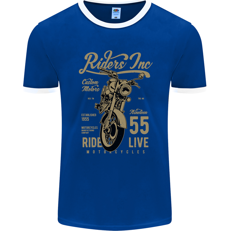 Riders Inc Motorcycle Cafe Racer Biker Bike Mens Ringer T-Shirt FotL Royal Blue/White