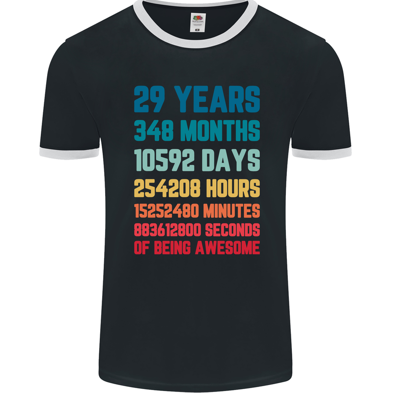 29th Birthday 29 Year Old Mens Ringer T-Shirt FotL Black/White