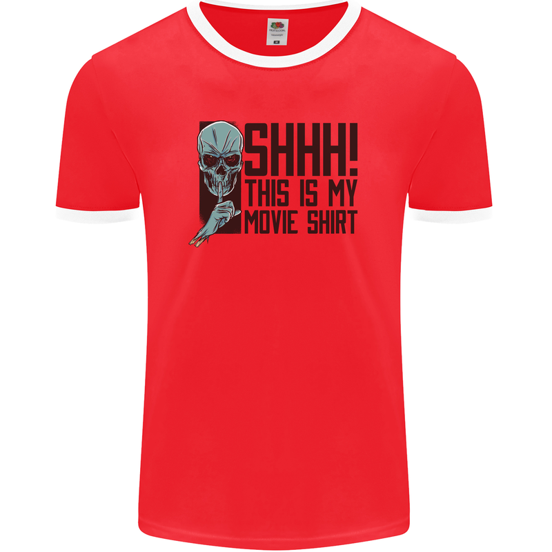 SHHH This Is My Movie T-Shirt Skull Horror Mens Ringer T-Shirt FotL Red/White