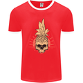 Pineapple Skull Gothic Biker Surfing Mens Ringer T-Shirt FotL Red/White