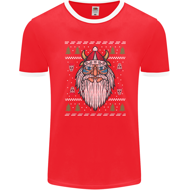 Christmas Viking Funny Thor Odin Valhalla Mens Ringer T-Shirt FotL Red/White