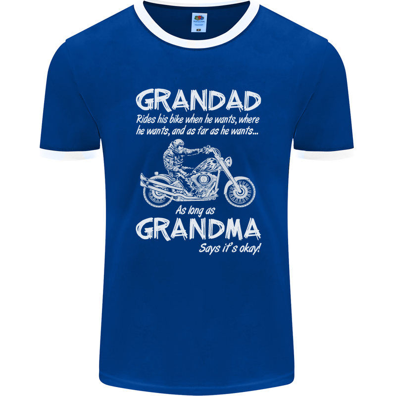Grandad Grandma Biker Motorcycle Motorbike Mens Ringer T-Shirt FotL Royal Blue/White