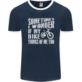 Cycling I Wonder If My Bike Bicycle Cyclist Mens Ringer T-Shirt FotL Navy Blue/White