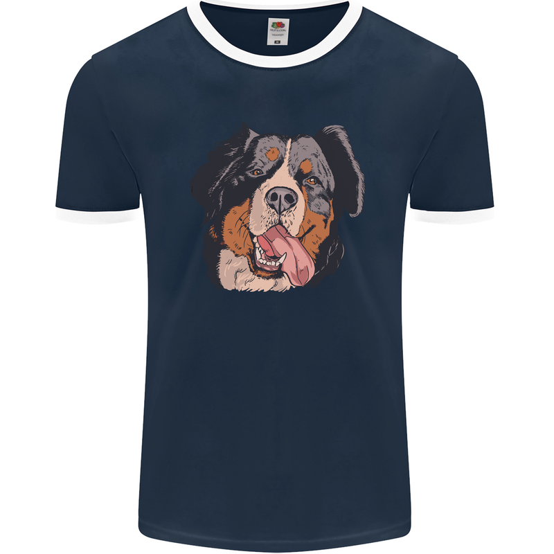 Bernese Mountain Dog Mens Ringer T-Shirt FotL Navy Blue/White