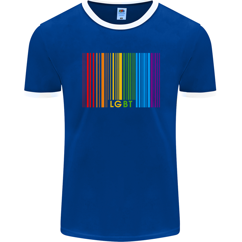 LGBT Barcode Gay Pride Day Awareness Mens Ringer T-Shirt FotL Royal Blue/White