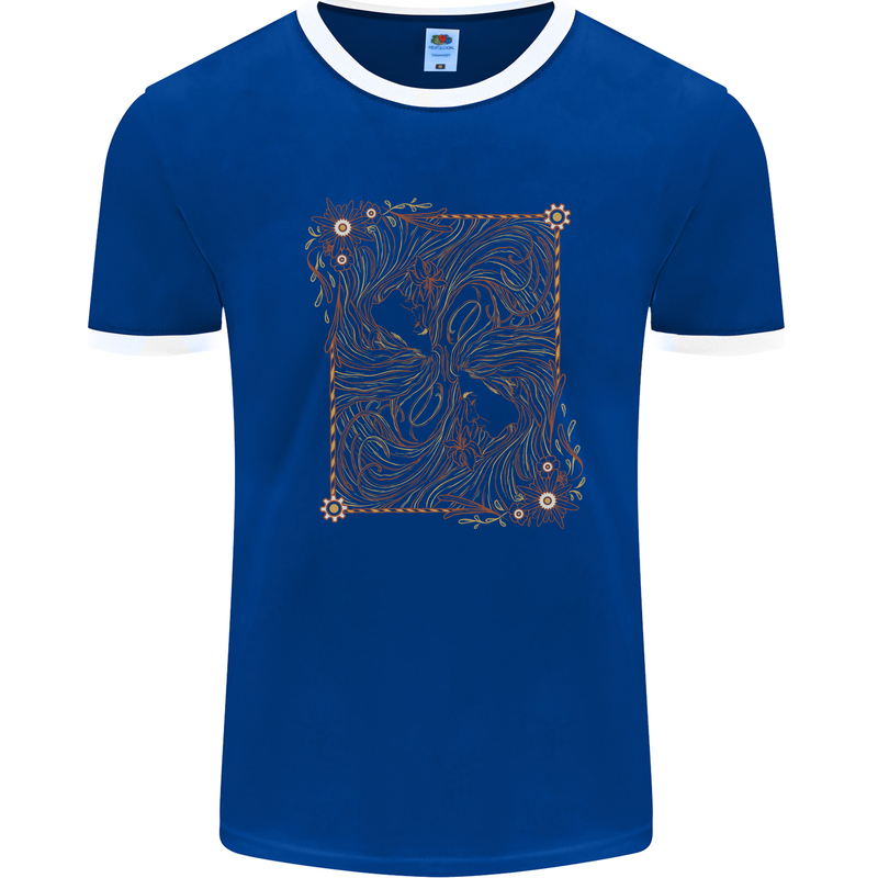 Gemini Faces Star Sign Astrological Zodiac Mens Ringer T-Shirt Royal Blue/White