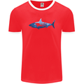 Great White Shark Scuba Diver Diving Mens Ringer T-Shirt FotL Red/White