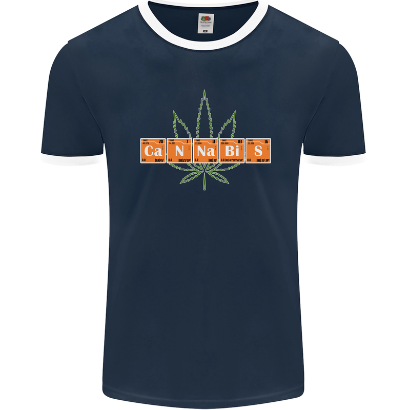 Cannabis Periodic Table Chemistry Weed Mens Ringer T-Shirt FotL Navy Blue/White