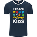 I Teach Awesome Kids Funny Teacher Teaching Mens Ringer T-Shirt FotL Navy Blue/White