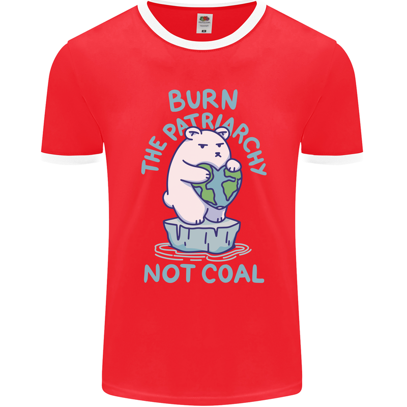 Environment Burn the Patriachy Not Coal Mens Ringer T-Shirt FotL Red/White