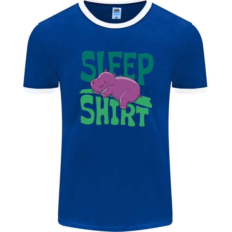 Hippo Sleep Shirt Sleeping Pajamas Mens Ringer T-Shirt FotL Royal Blue/White