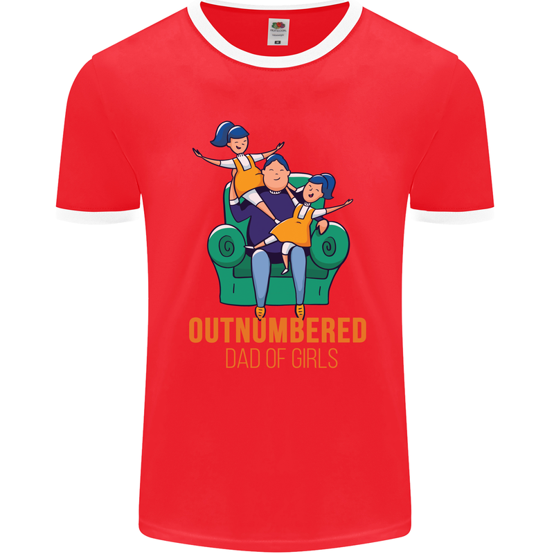 Outnumbered Dad Girls Fathers Day Daughters Mens Ringer T-Shirt FotL Red/White