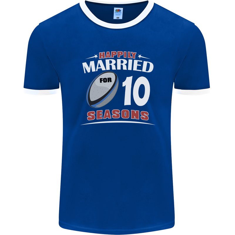 10 Year Wedding Anniversary 10th Rugby Mens Ringer T-Shirt FotL Royal Blue/White