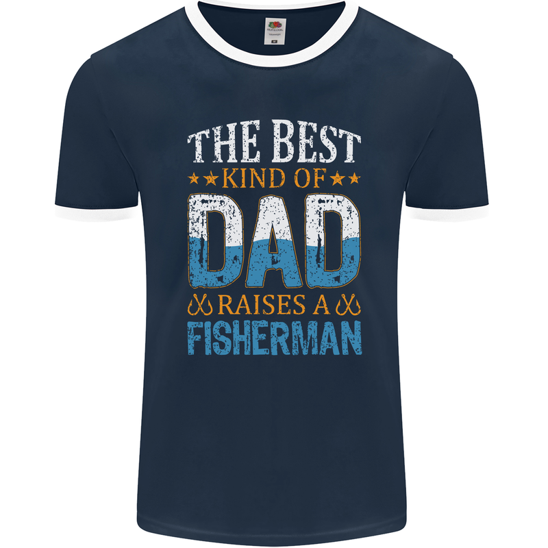 Father's Day Fishing Dad & Son Fisherman Mens Ringer T-Shirt FotL Navy Blue/White