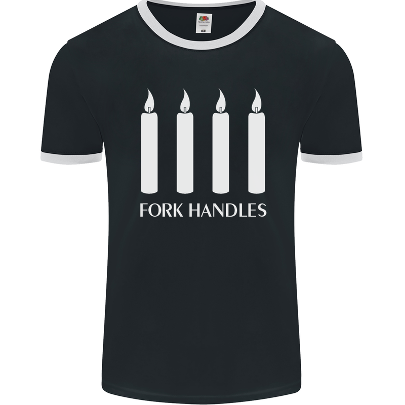 Four Candles Fork Handles Funny Two Ronnies Mens Ringer T-Shirt FotL Black/White