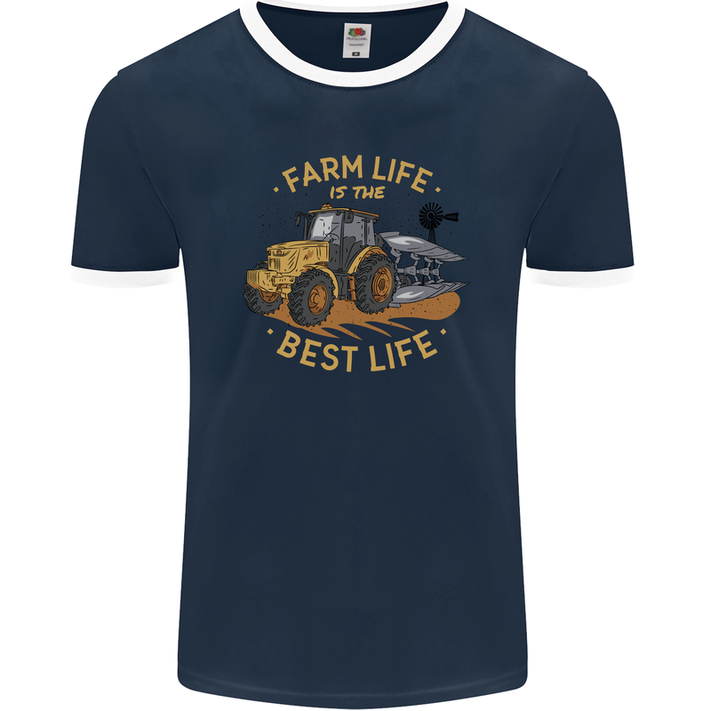 Farming Farm Life is the Best Life Farmer Mens Ringer T-Shirt FotL Navy Blue/White
