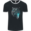 Pensive Tiger Funny Smoking Wild Cat Mens Ringer T-Shirt FotL Black/White