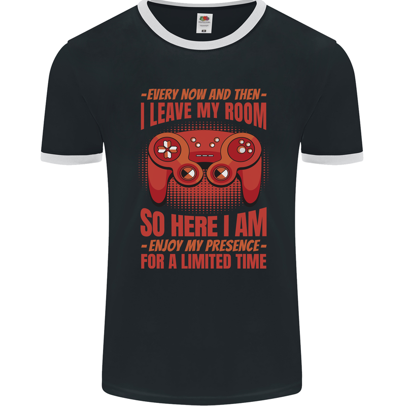 Every Now & Then I Leave My Room Gamer Mens Ringer T-Shirt FotL Black/White