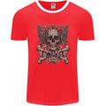 Heavy Metal Skull Rock Music Guitar Biker Mens Ringer T-Shirt FotL Red/White