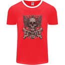Heavy Metal Skull Rock Music Guitar Biker Mens Ringer T-Shirt FotL Red/White