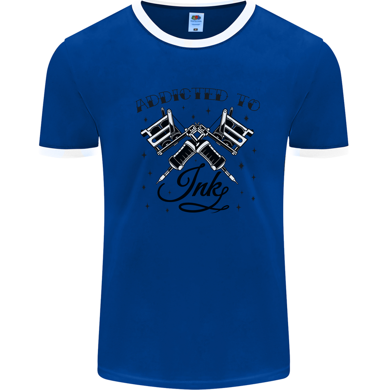 Addicted to Ink Tattoo Artist Tats Mens Ringer T-Shirt Royal Blue/White