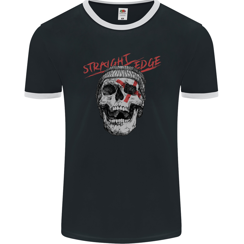 Straight Edge Skull Biker Motorcycle Mens Ringer T-Shirt FotL Black/White