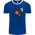 Distressed Vinyl Turntable DJ DJing Mens Ringer T-Shirt FotL Royal Blue/White