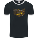 Steampunk Plane Aircraft Biplane Mens Ringer T-Shirt FotL Black/White