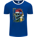Christmas Party Skull Drinking Beer Alcohol Mens Ringer T-Shirt FotL Royal Blue/White