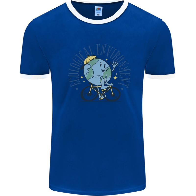 Ecological Environment Climate Change Cycling Mens Ringer T-Shirt Royal Blue/White