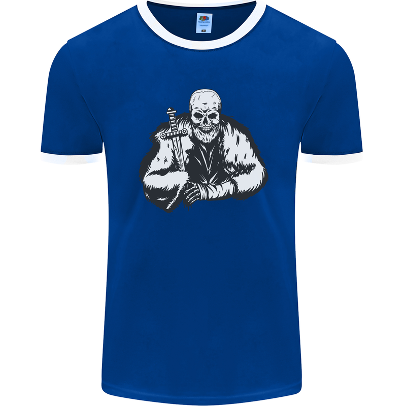 Viking Skull & Sword Thor Valhalla Mens Ringer T-Shirt FotL Royal Blue/White